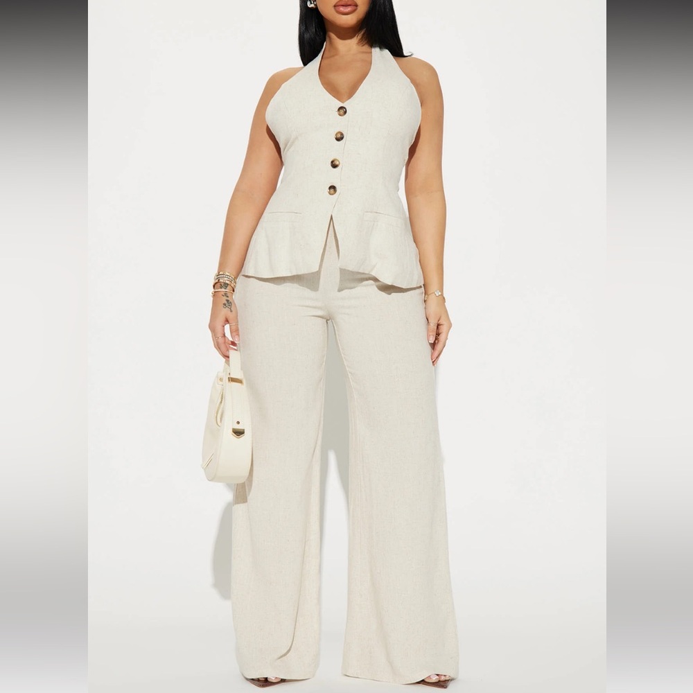 Fashion Nova Cece Linen Open Back Taupe Set Women’s Size 3X